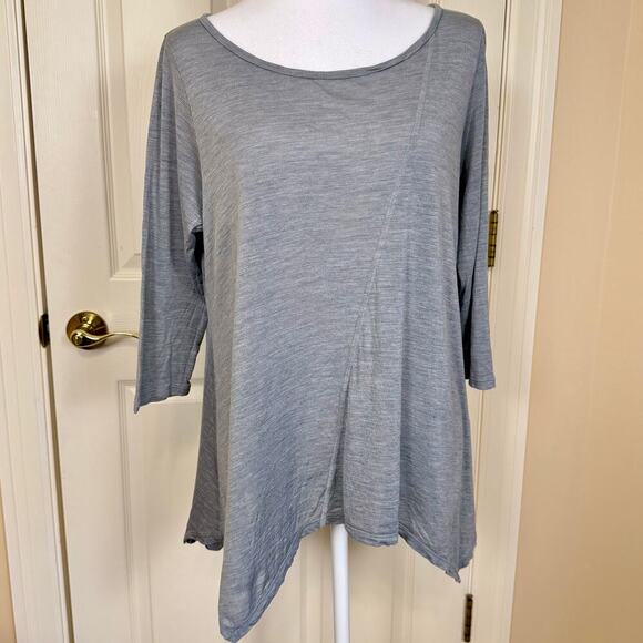 Eileen Fisher Gray Asymmetrical Hem Tunic Top 3/4 Sleeves Silk Cotton Blend EUC - Picture 6 of 8